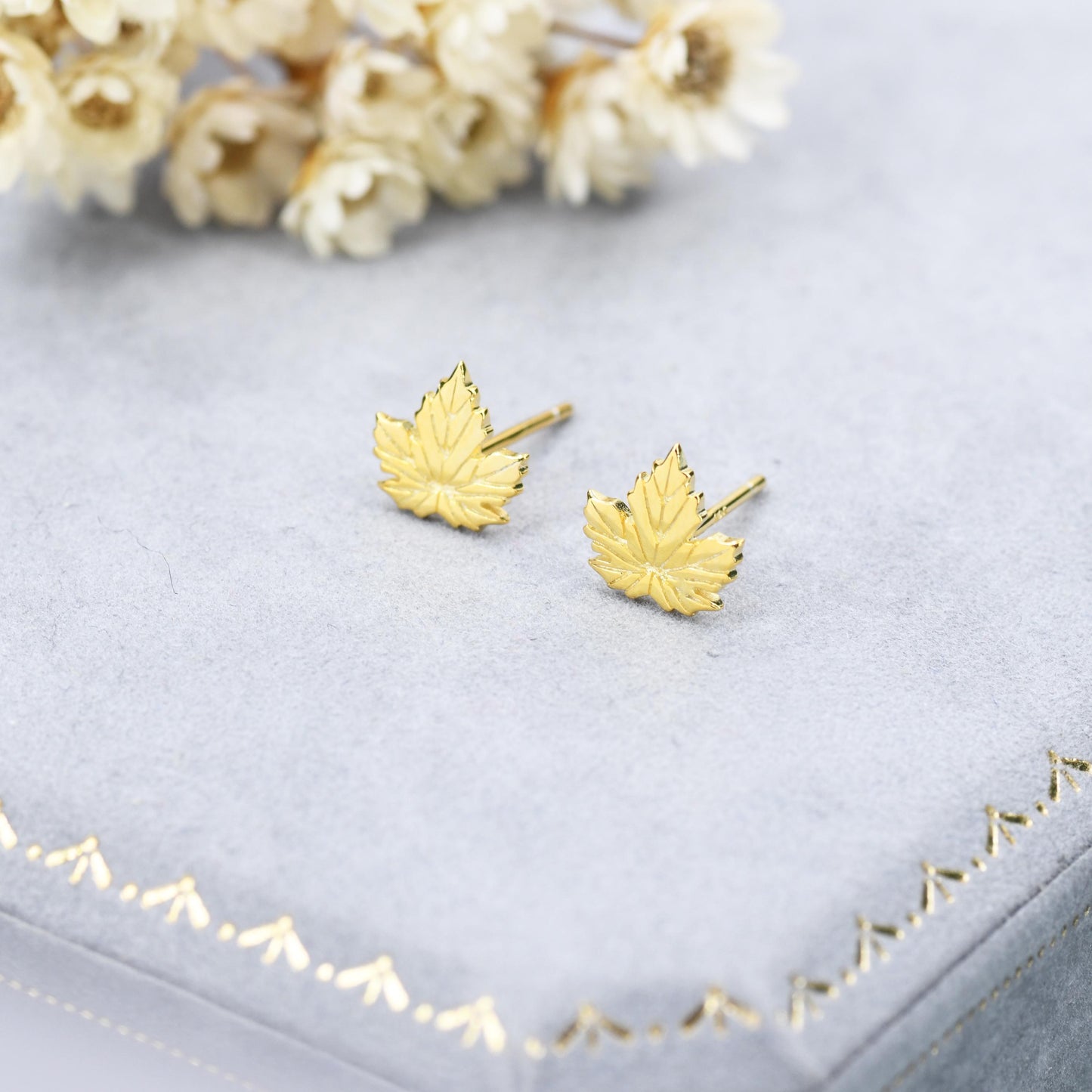 Maple Leaf Stud Earrings in Sterling Silver - Detailed Leaf Earrings - Nature Inspired Flower Earrings -Leaf Earrings, Fun, Whimsical