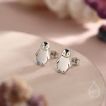 Tiny Baby Penguin Bird Stud Earrings in Sterling Silver, Fun Quirky and Whimsical Jewellery