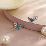 Very Tiny Blue Whale Stud Earrings in Sterling Silver with Hand Painted Enamel, Cute Whale Earrings