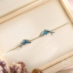 Very Tiny Blue Whale Stud Earrings in Sterling Silver with Hand Painted Enamel, Cute Whale Earrings