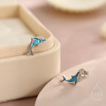 Very Tiny Blue Whale Stud Earrings in Sterling Silver with Hand Painted Enamel, Cute Whale Earrings