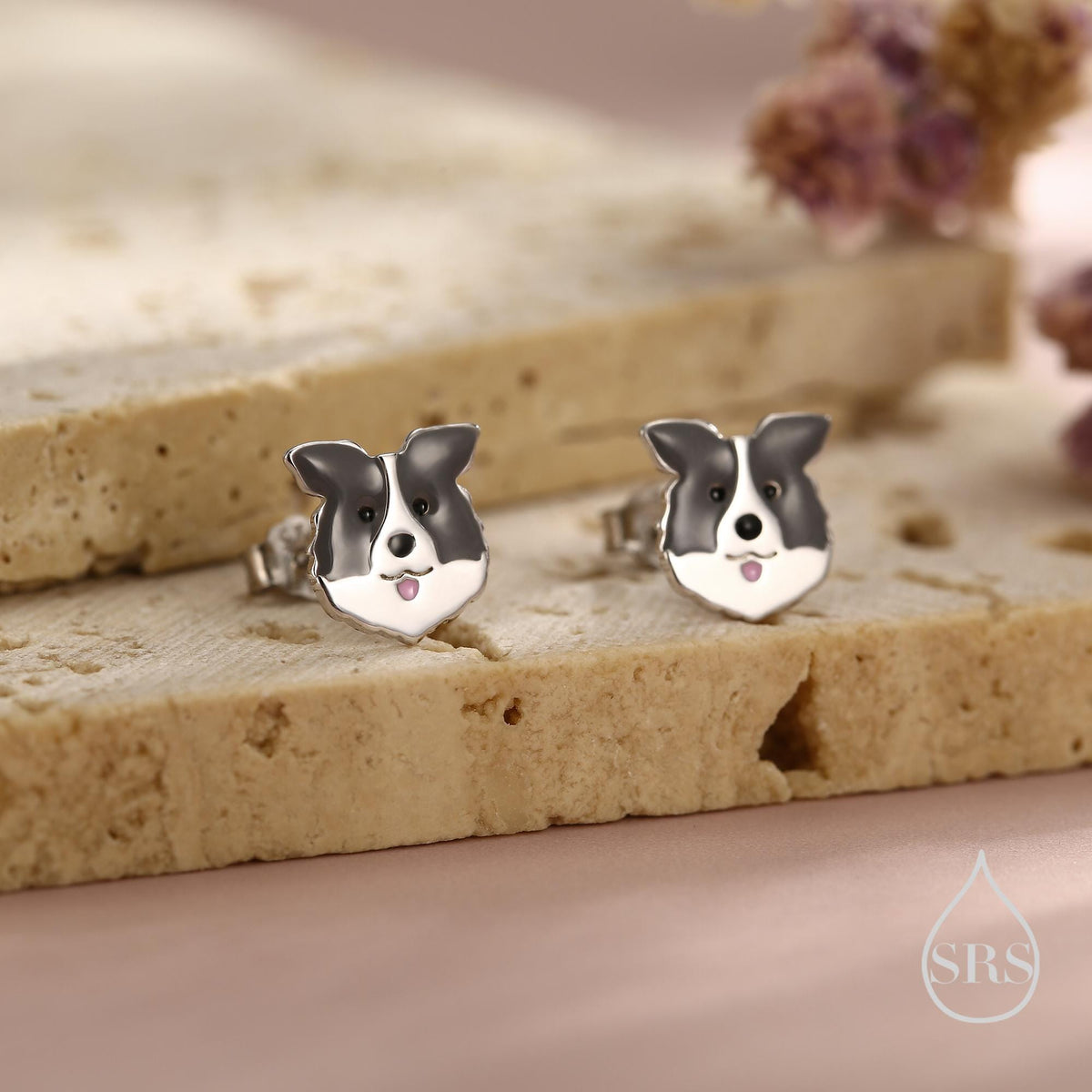 Enamel Border Collie Stud Earrings