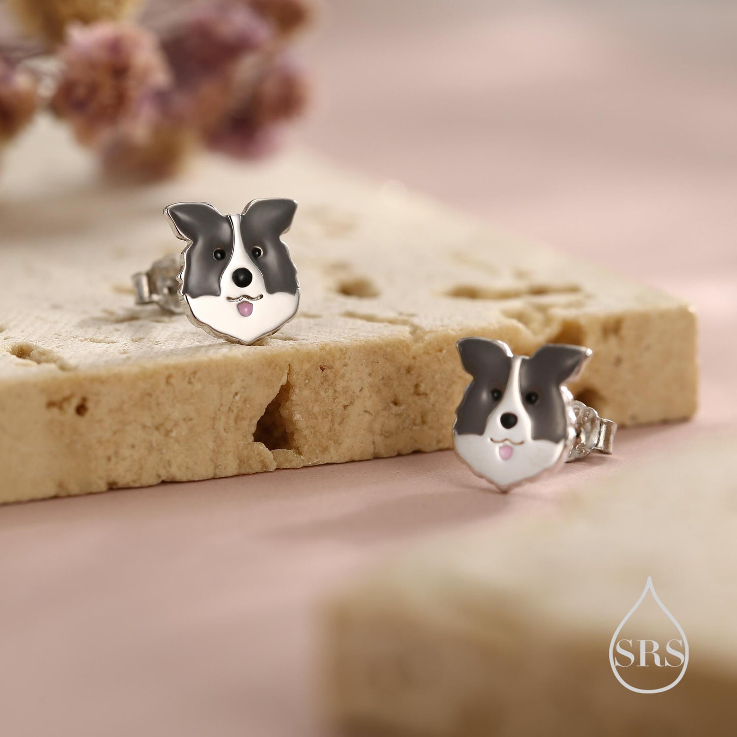 Border Collie Dog Stud Earrings in Sterling Silver, Dog Earrings, Animal Earrings, Pet Lover