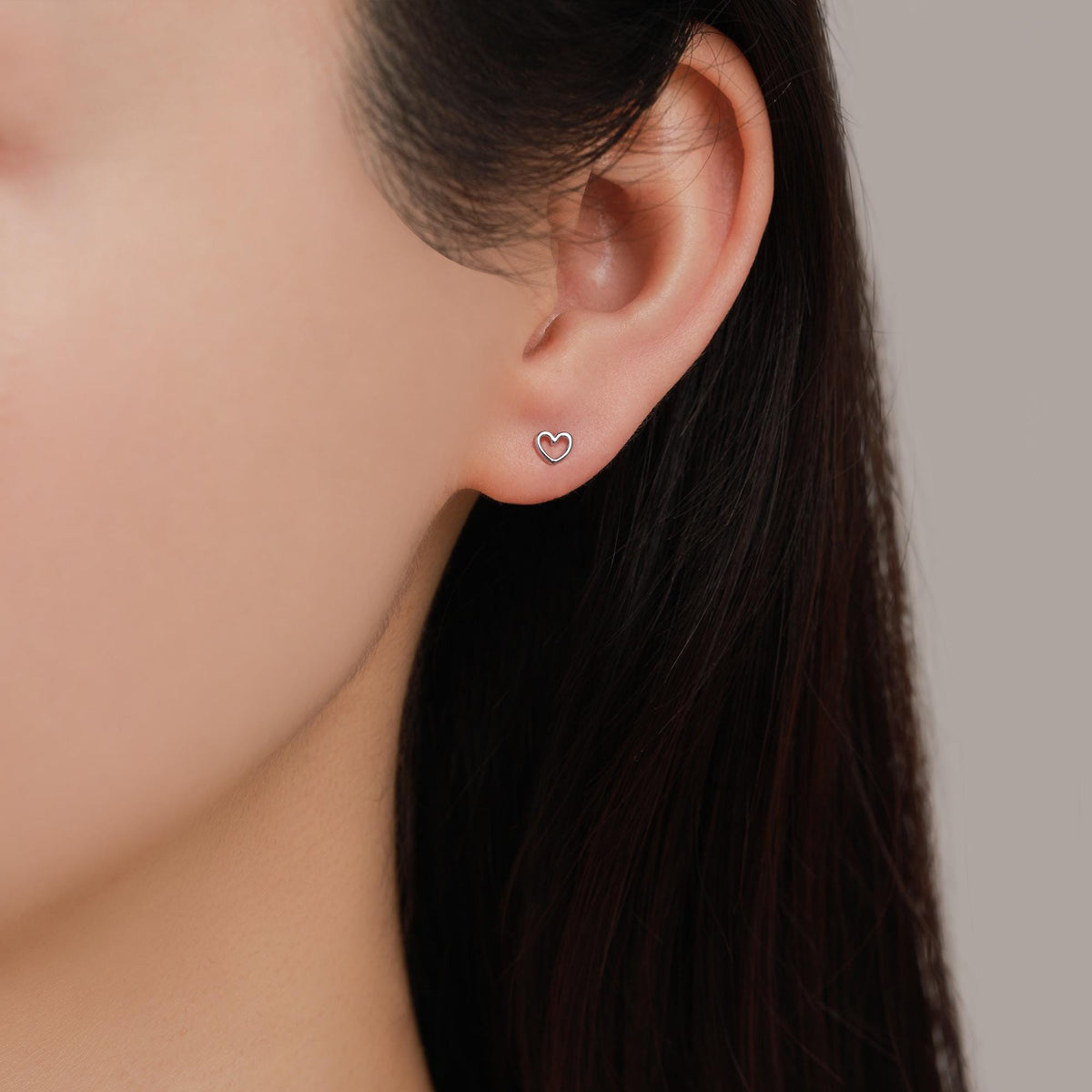 Tiny Open Heart 16G Internally Threaded Flat Back Earrings in Sterling Silver