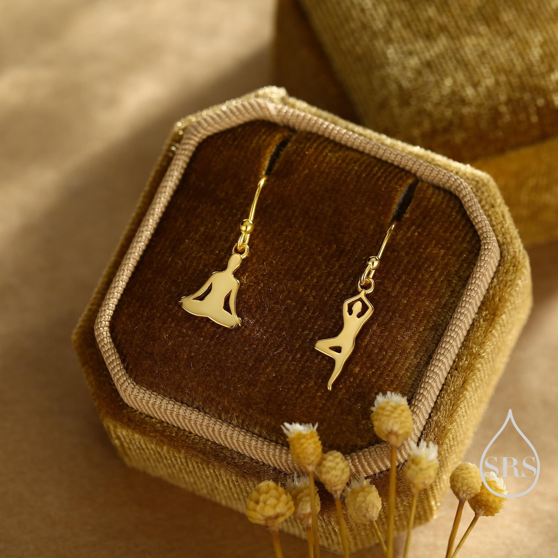 Mismatched Yoga Pose Drop Hook Earrings in Sterling Silver, in Silver or Gold or Rose Gold, Asymmetric Yoga Earrings, Meditation Earring