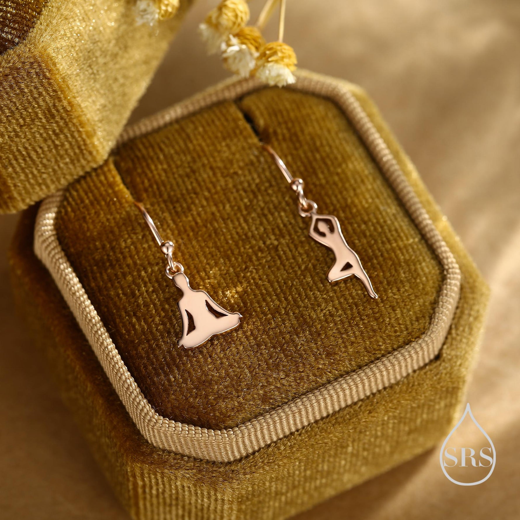 Mismatched Yoga Pose Drop Hook Earrings in Sterling Silver, in Silver or Gold or Rose Gold, Asymmetric Yoga Earrings, Meditation Earring