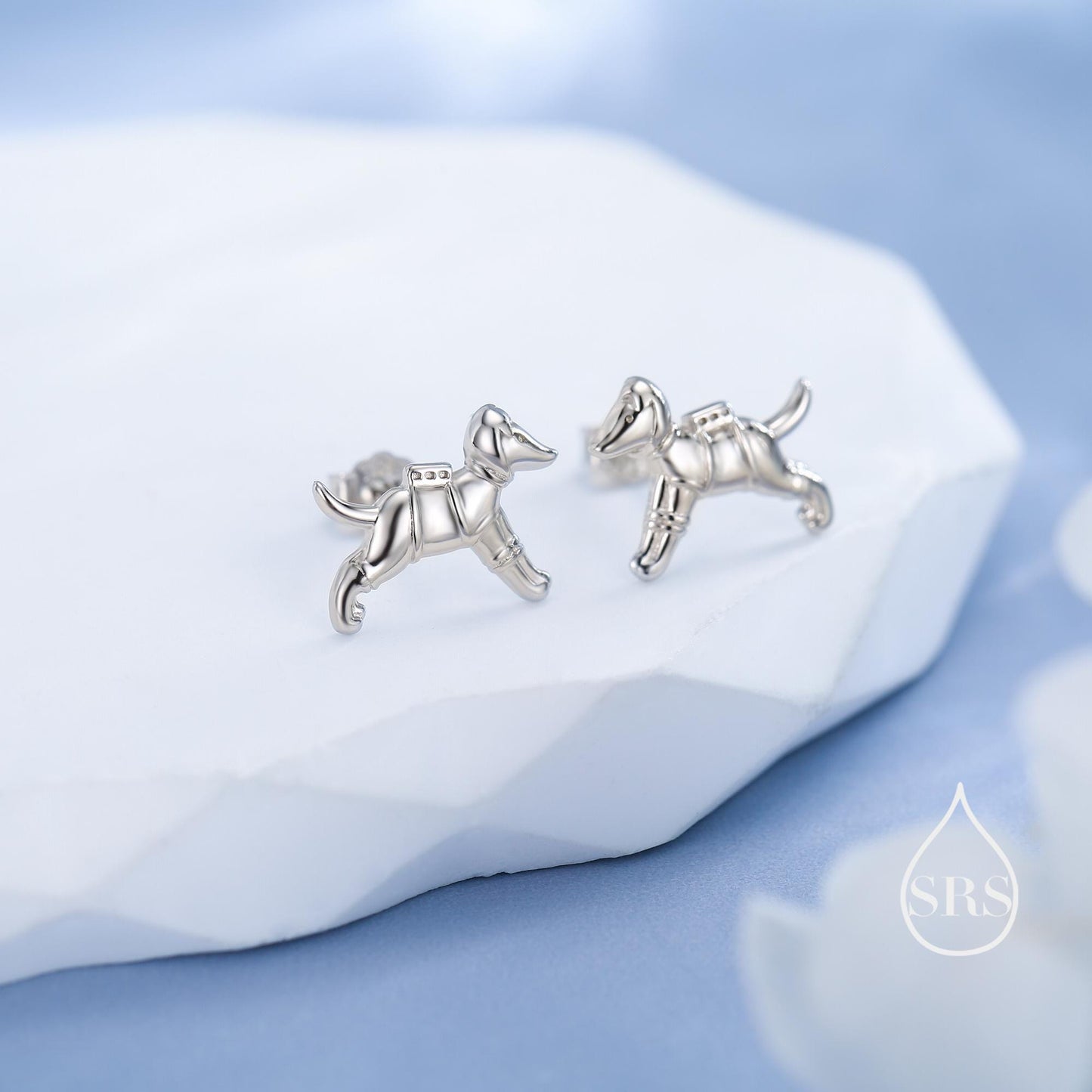 Laika the Space Dog Tiny Stud Earrings in Sterling Silver, Silver or Gold or Mixed Tone, Cute Dog Earrings