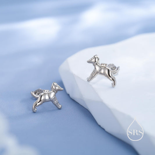 Laika the Space Dog Tiny Stud Earrings in Sterling Silver, Silver or Gold or Mixed Tone, Cute Dog Earrings