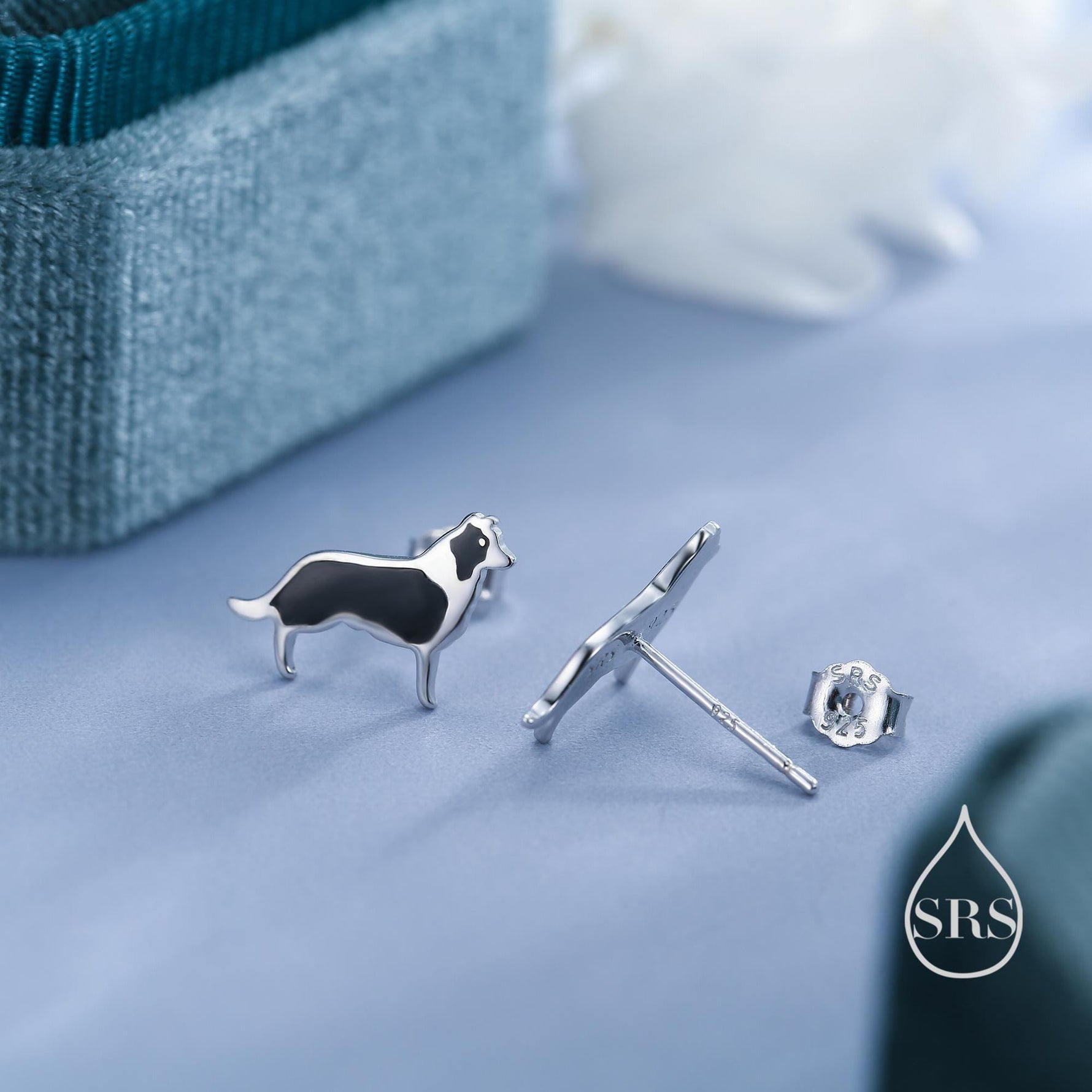 Tiny Enamel Border Collie Dog Stud Earrings in Sterling Silver, Dog Earrings, Animal Earrings, Pet Lover