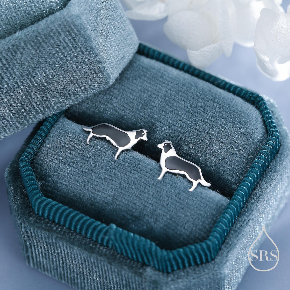 Tiny Enamel Border Collie Dog Stud Earrings in Sterling Silver, Dog Earrings, Animal Earrings, Pet Lover