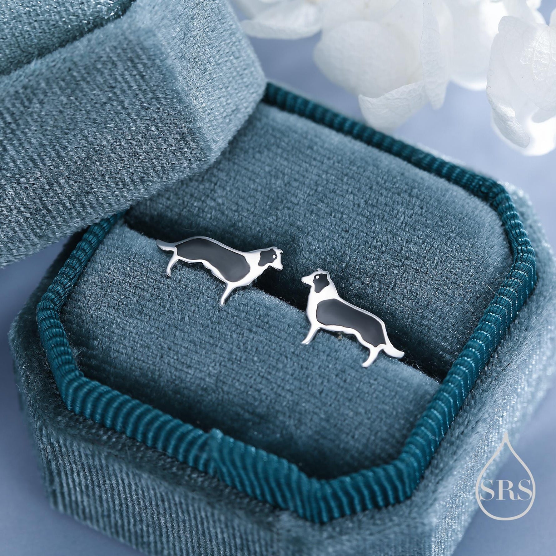 Tiny Enamel Border Collie Dog Stud Earrings in Sterling Silver, Dog Earrings, Animal Earrings, Pet Lover