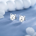 Tiny Minimalist Border Collie Dog Stud Earrings in Sterling Silver, Dog Earrings, Animal Earrings, Pet Lover