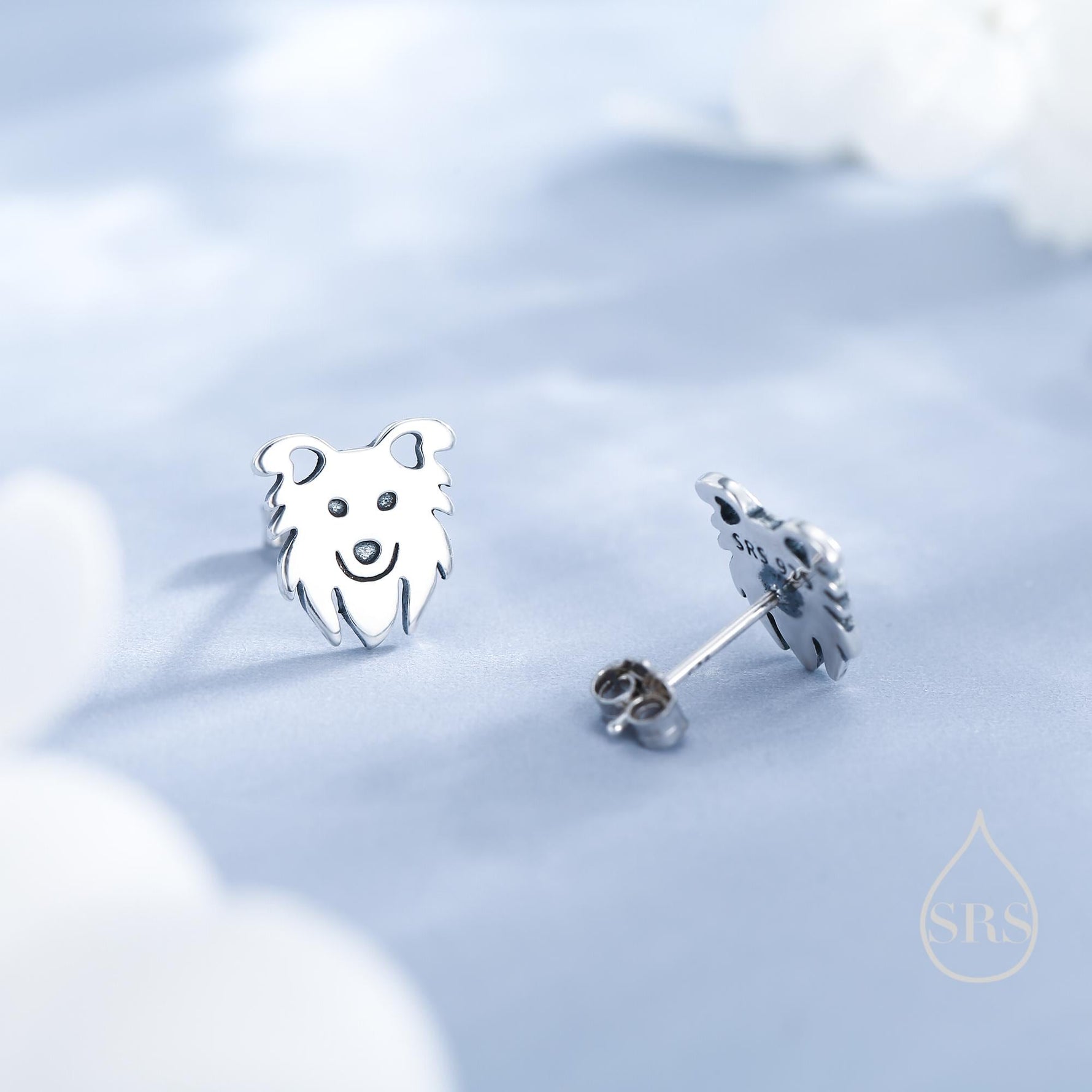 Tiny Minimalist Border Collie Dog Stud Earrings in Sterling Silver, Dog Earrings, Animal Earrings, Pet Lover