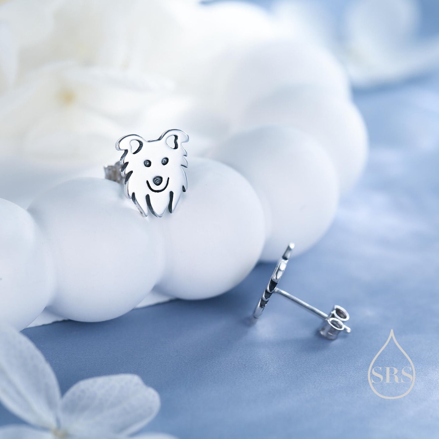 Tiny Minimalist Border Collie Dog Stud Earrings in Sterling Silver, Dog Earrings, Animal Earrings, Pet Lover