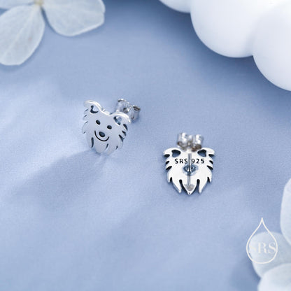 Tiny Minimalist Border Collie Dog Stud Earrings in Sterling Silver, Dog Earrings, Animal Earrings, Pet Lover