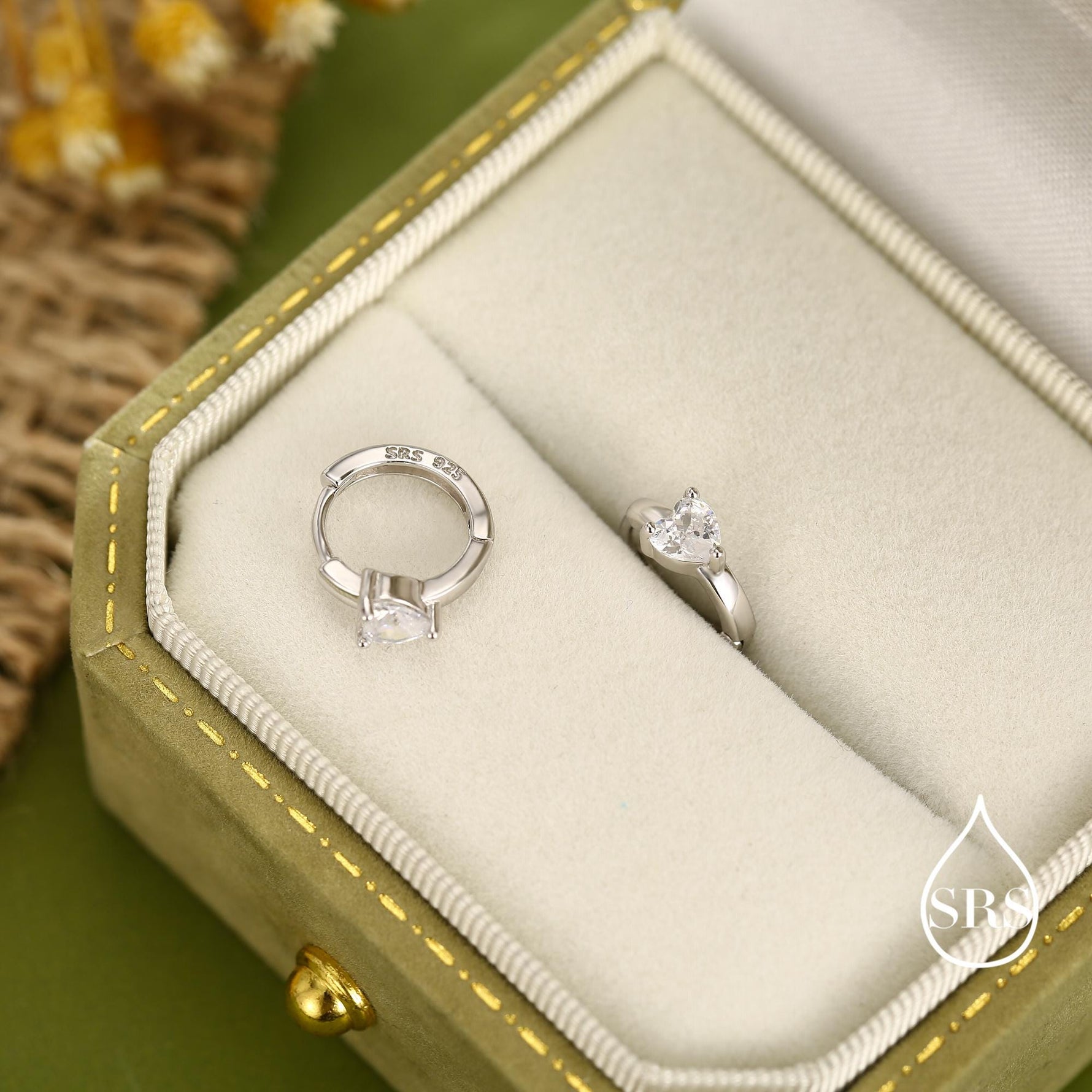 Heart CZ Huggie Hoop in Sterling Silver, Silver or Gold, 8mm Inner Diameter, Stacking Earrings