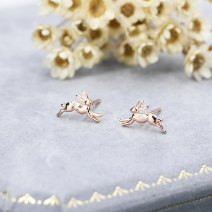 Extra Tiny Leaping Hare Stud Earrings in Sterling Silver, Tiny Hare rabbit Earrings, Nature Inspired Animal Earrings