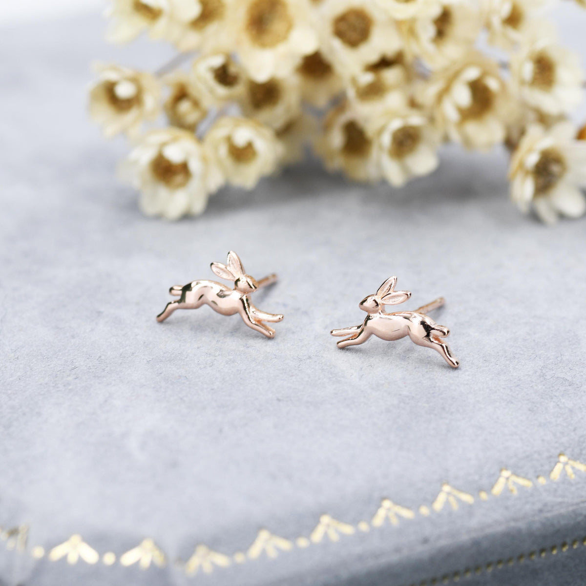 Extra Tiny Leaping Hare Stud Earrings in Sterling Silver, Tiny Hare rabbit Earrings, Nature Inspired Animal Earrings
