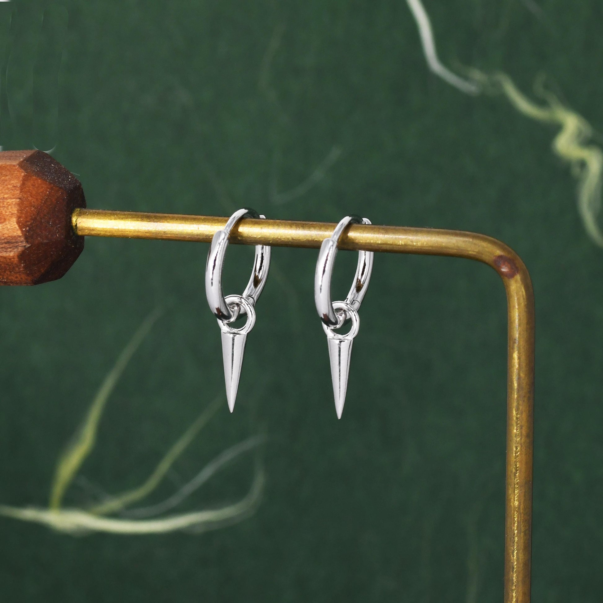 Sterling Silver Dainty Spike Hoop Earrings, Detachable Spike Charm Dangle Hoop Earrings, Silver or Gold or Rose Gold or Black