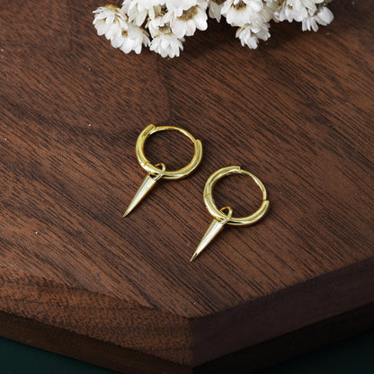 Sterling Silver Dainty Spike Hoop Earrings, Detachable Spike Charm Dangle Hoop Earrings, Silver or Gold or Rose Gold or Black