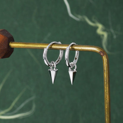 Sterling Silver Dainty Spike Hoop Earrings, Detachable Spike Pyramid Charm Dangle Hoop Earrings, Silver or Gold or Rose Gold