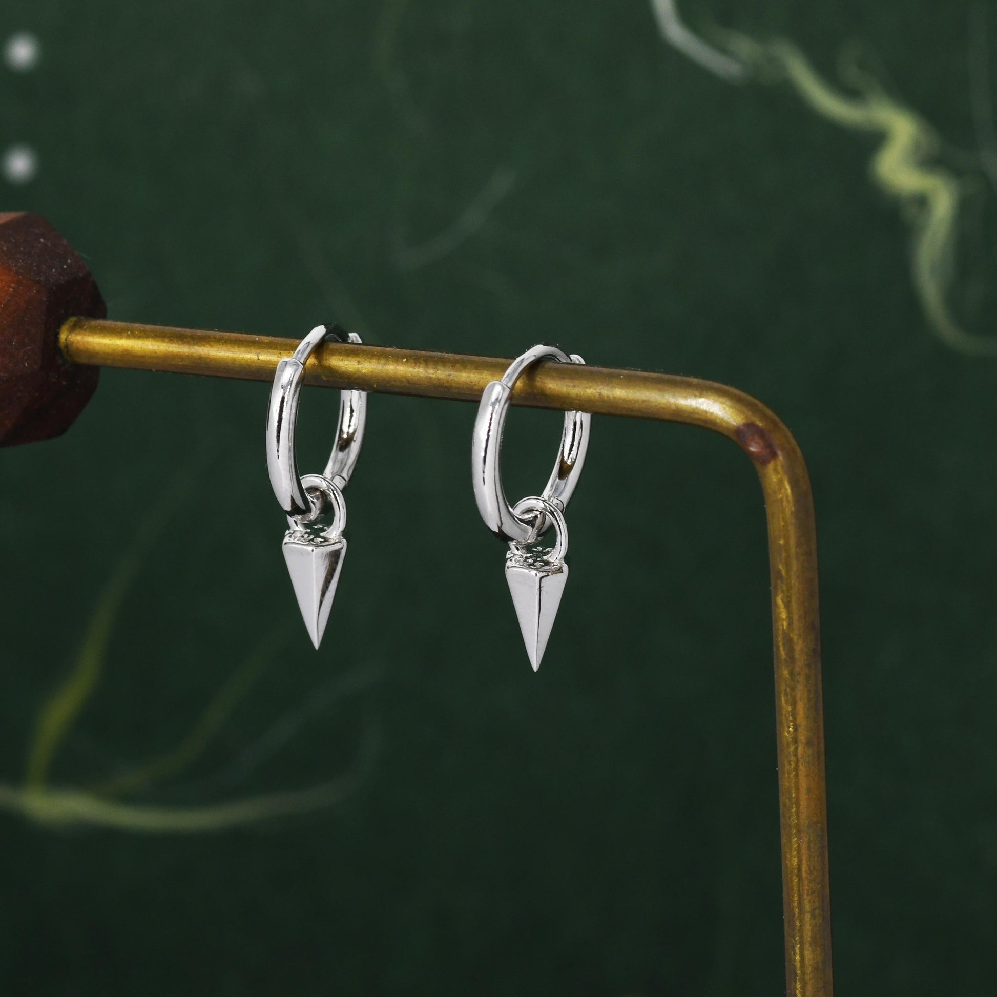 Sterling Silver Dainty Spike Hoop Earrings, Detachable Spike Pyramid Charm Dangle Hoop Earrings, Silver or Gold or Rose Gold