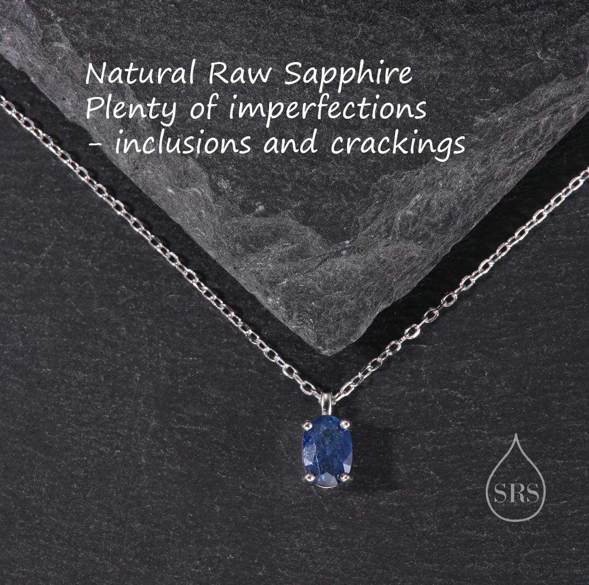 Tiny Genuine Sapphire Crystal Oval Pendant Necklace in Sterling Silver, 5x7mm Tiny Oval Natural Sapphire Necklace, September Birthstone