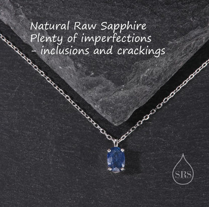 Tiny Genuine Sapphire Crystal Oval Pendant Necklace in Sterling Silver, 5x7mm Tiny Oval Natural Sapphire Necklace, September Birthstone