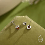 Tiny Garnet Red CZ Heart Stud Earrings in Sterling Silver, Silver or Gold, Red Crystal Heart Earrings, Stacking Earrings