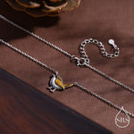 Tiny Wren Bird Pendant Necklace in Sterling Silver, Silver Enamel Wren Bird Necklace, Silver Bird Necklace,