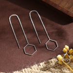 Open Hexagon Threader Earrings in Sterling Silver, Silver or Gold or Rose Gold, Chain Earrings