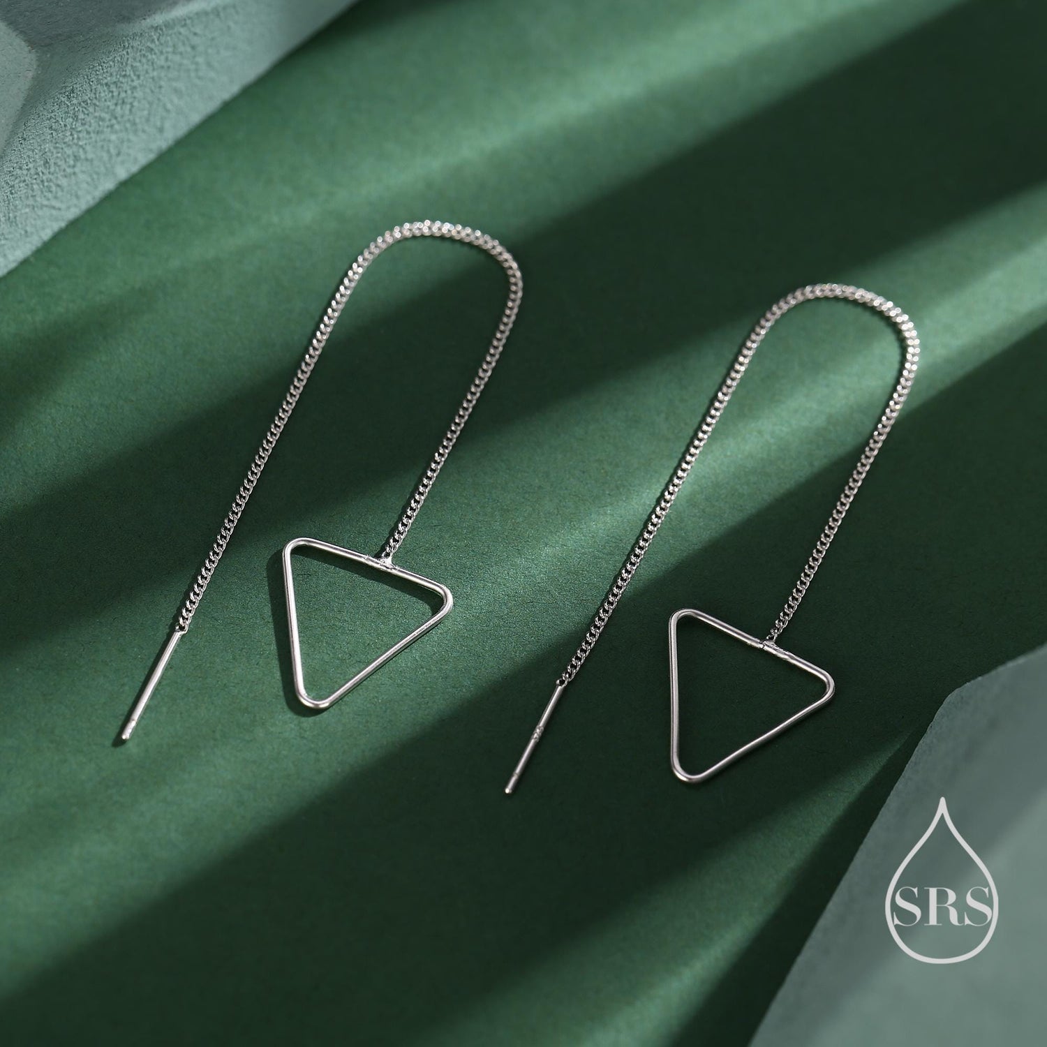 Open Triangle Threader Earrings in Sterling Silver, Silver or Gold or Rose Gold,  Chain Earrings