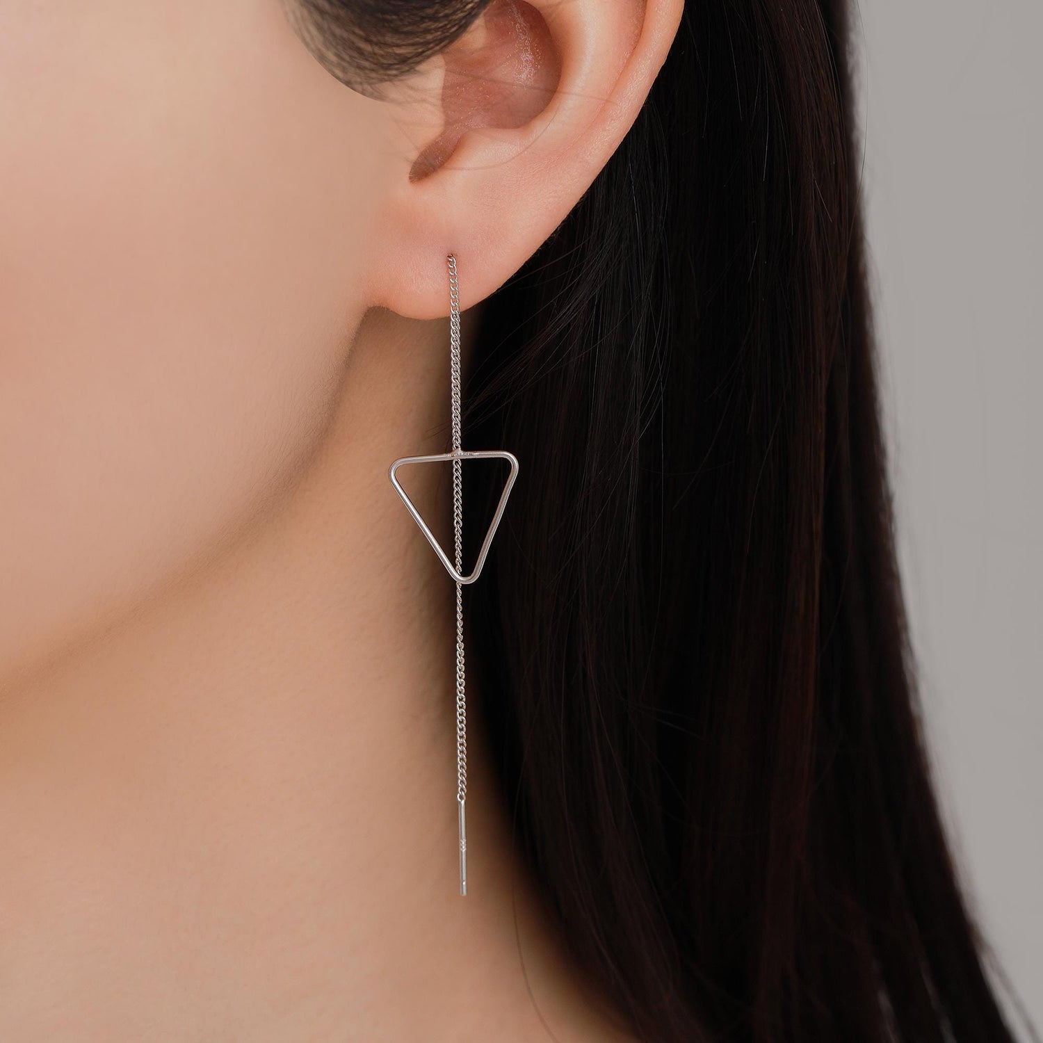 Open Triangle Threader Earrings in Sterling Silver, Silver or Gold or Rose Gold,  Chain Earrings