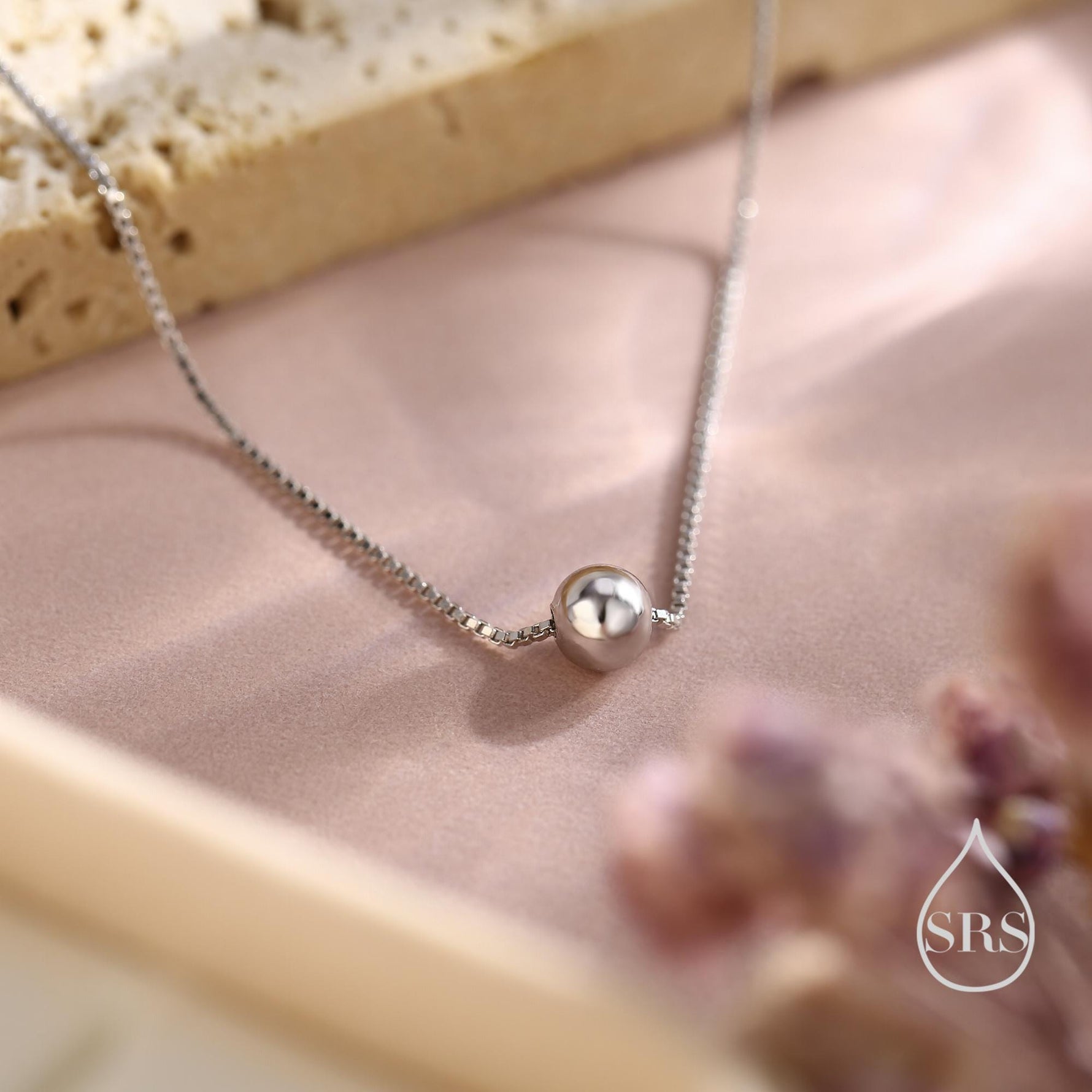 Single Bead Collar Necklace in Sterling Silver, Minimalist Ball Choker Necklace, Simple Choker Necklace