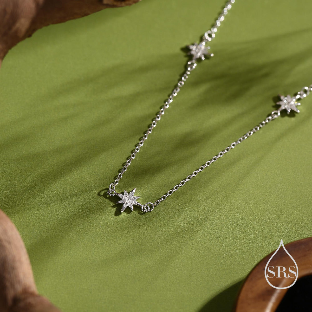 Starburst CZ Necklace in Sterling Silver, Silver or Gold or Rose Gold, Three Star Necklace, North Star Necklace, Sunburst Necklace, Star