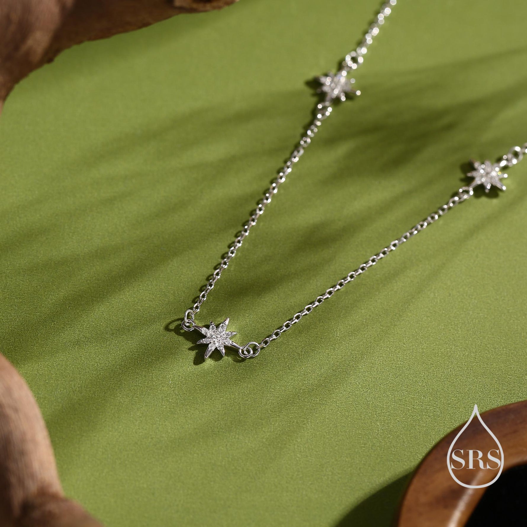 Starburst CZ Necklace in Sterling Silver, Silver or Gold or Rose Gold, Three Star Necklace, North Star Necklace, Sunburst Necklace, Star