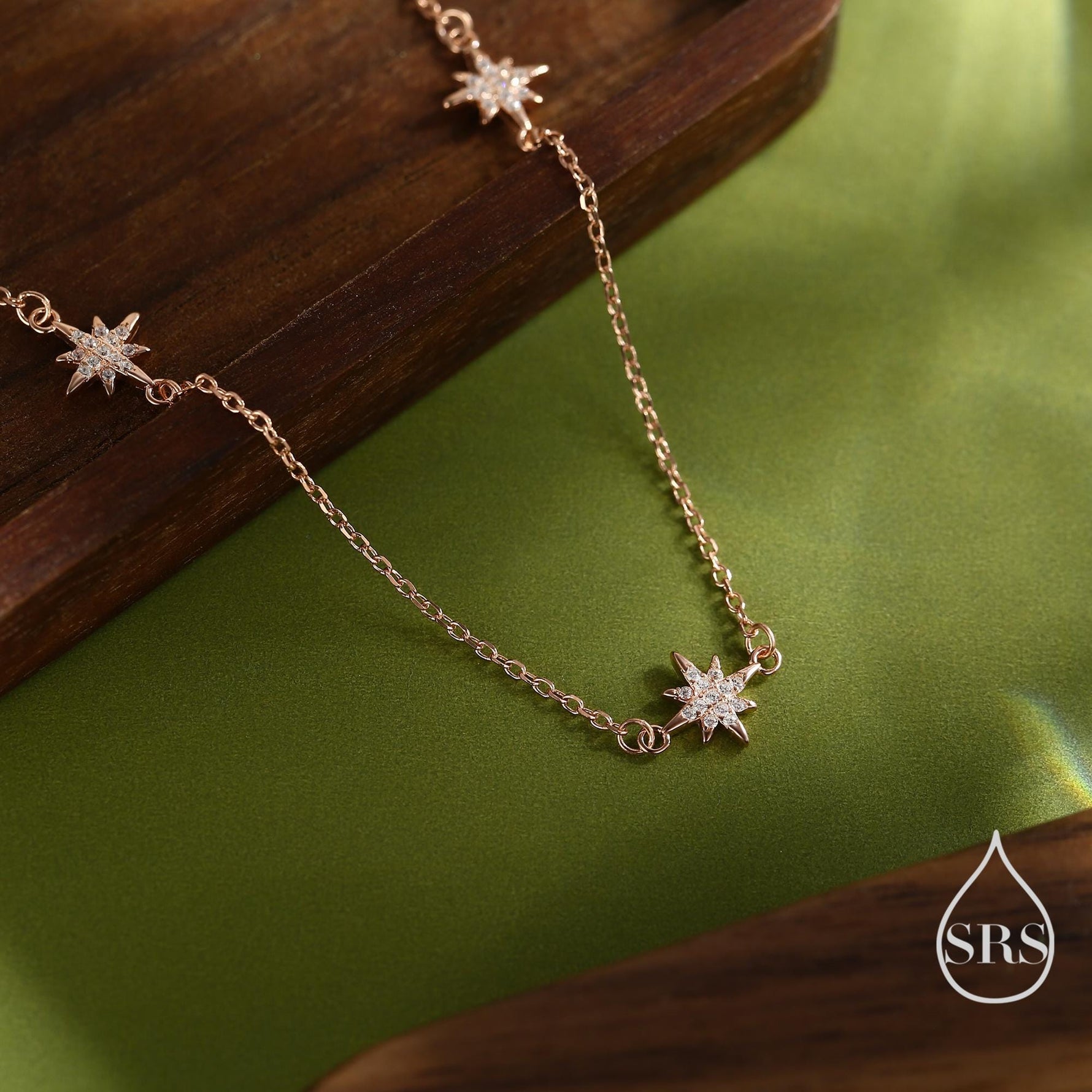 Starburst CZ Necklace in Sterling Silver, Silver or Gold or Rose Gold, Three Star Necklace, North Star Necklace, Sunburst Necklace, Star