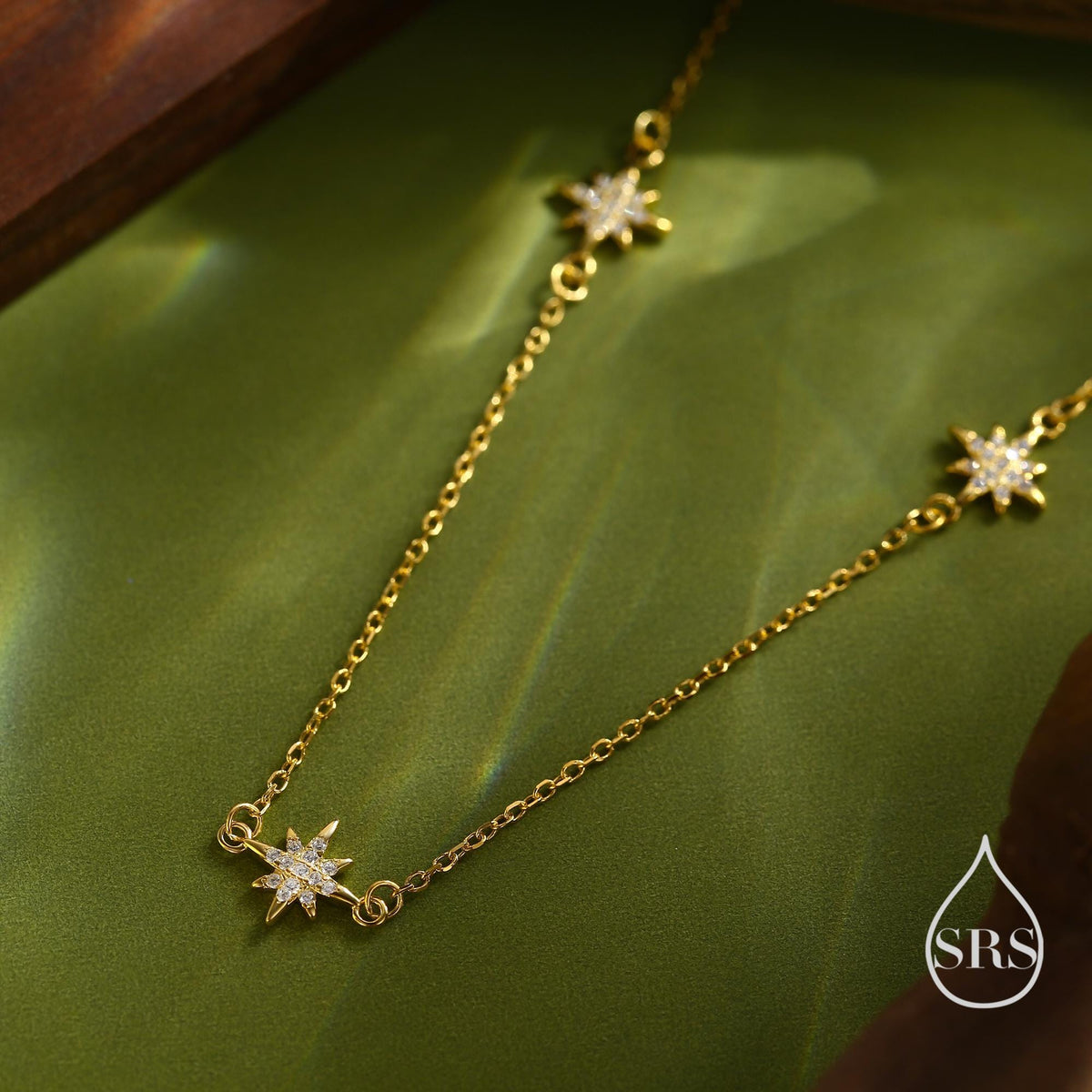 Starburst CZ Necklace in Sterling Silver, Silver or Gold or Rose Gold, Three Star Necklace, North Star Necklace, Sunburst Necklace, Star