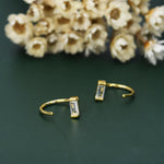 Horizontal Baguette Cut CZ Huggie Hoop Earrings in Sterling Silver, Silver or Gold, Open Hoops, Pull-Through Threader Earrings