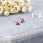 Extra Tiny Tree Dot Ruby Pink CZ Stud Earrings in Sterling Silver, Silver or Gold, Three Dot Trinity Ruby Red Earrings