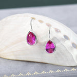 Sterling Silver Pink Droplet Drop Earrings in Sterling Silver, Silver or Gold Finish, Chunky Pear Shape Hook Earrings