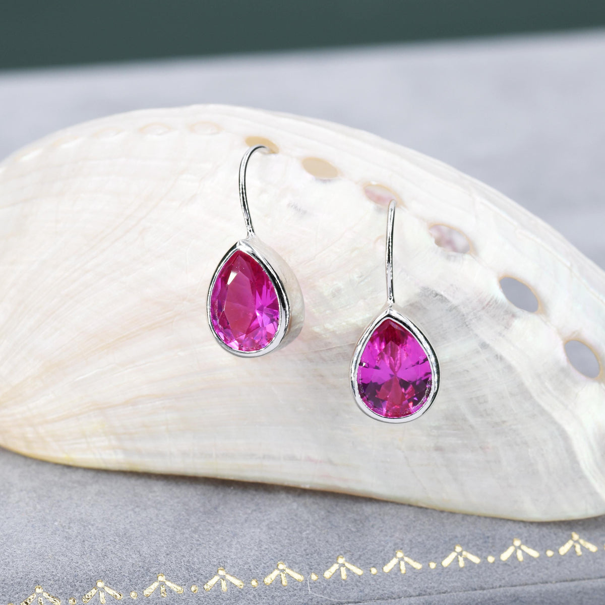 Sterling Silver Pink Droplet Drop Earrings in Sterling Silver, Silver or Gold Finish, Chunky Pear Shape Hook Earrings