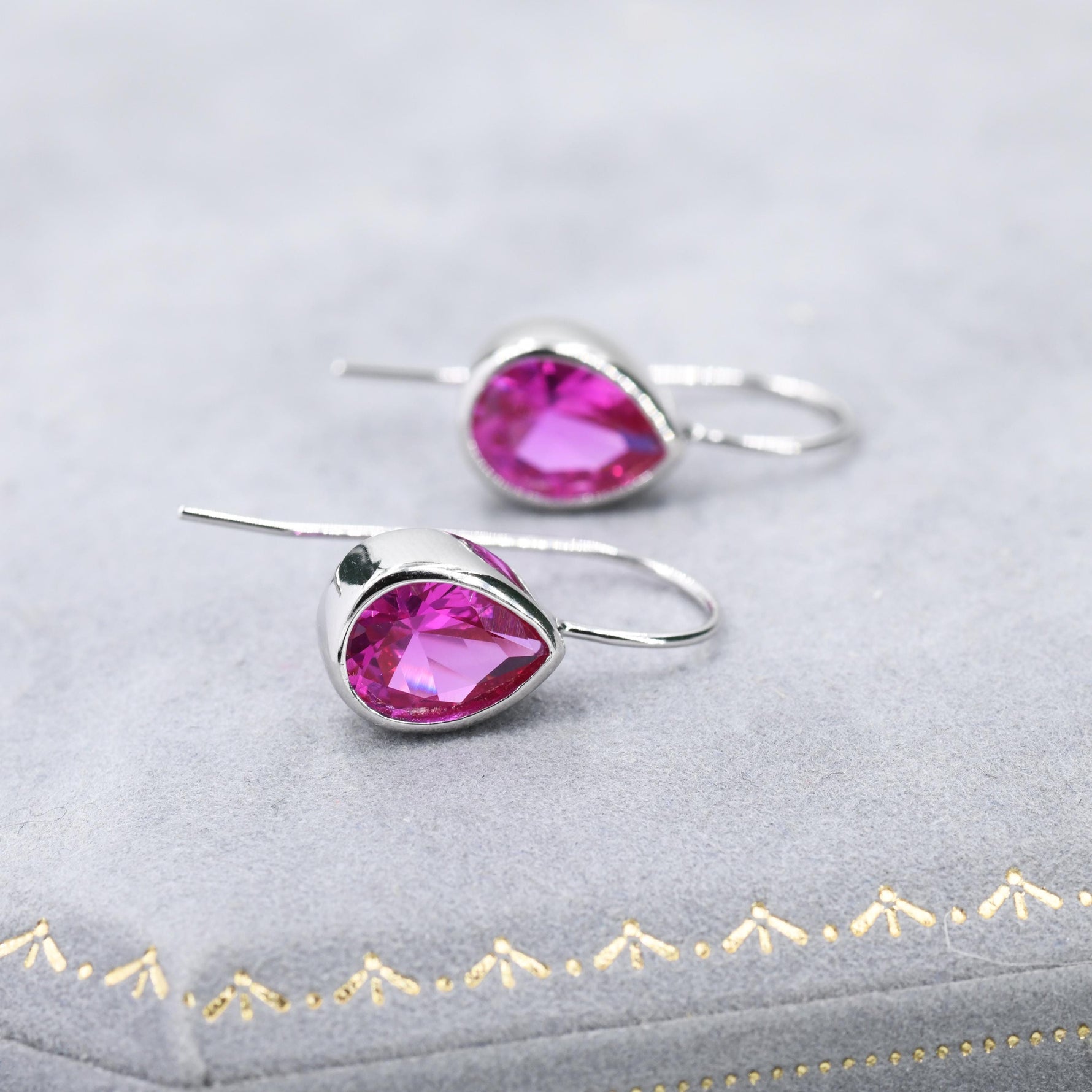 Sterling Silver Pink Droplet Drop Earrings in Sterling Silver, Silver or Gold Finish, Chunky Pear Shape Hook Earrings