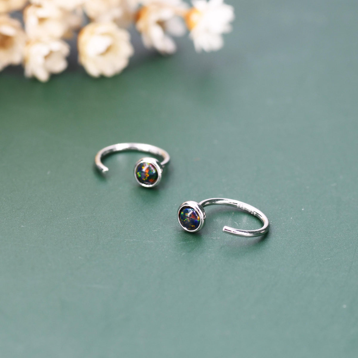Black Opal Open Hoop Earrings