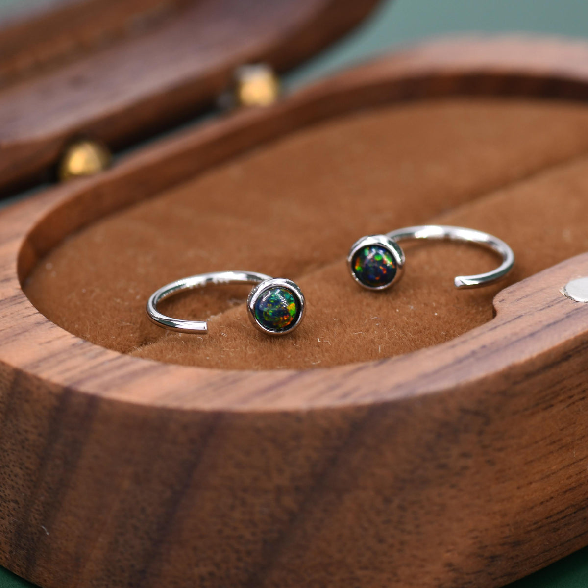 Black Opal Open Hoop Earrings