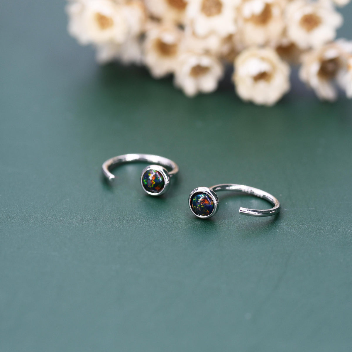 Black Opal Open Hoop Earrings