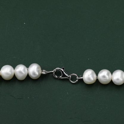 Genuine Freshwater Pearl Necklace in Sterling Silver, Slightly Irregular Shape 5mm Round Fresh Water Pearl Necklace, Men or Women, Unisex