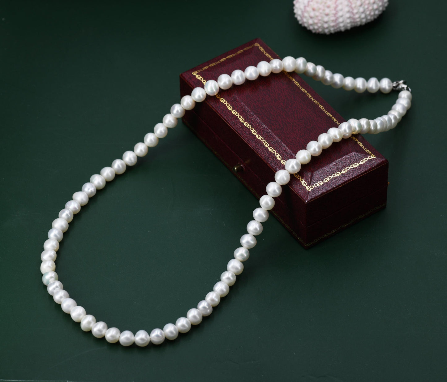 Genuine Freshwater Pearl Necklace in Sterling Silver, Slightly Irregular Shape 5mm Round Fresh Water Pearl Necklace, Men or Women, Unisex