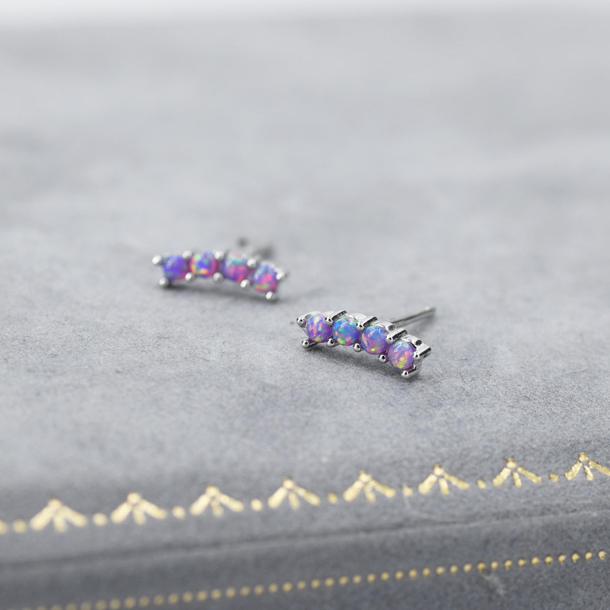 Tiny Purple Opal Curved Bar Screw Back / Stud Earrings in Sterling Silver, Silver or Gold, Opal Screw Back Earrings, Fire Opal