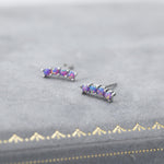 Tiny Purple Opal Curved Bar Screw Back / Stud Earrings in Sterling Silver, Silver or Gold, Opal Screw Back Earrings, Fire Opal